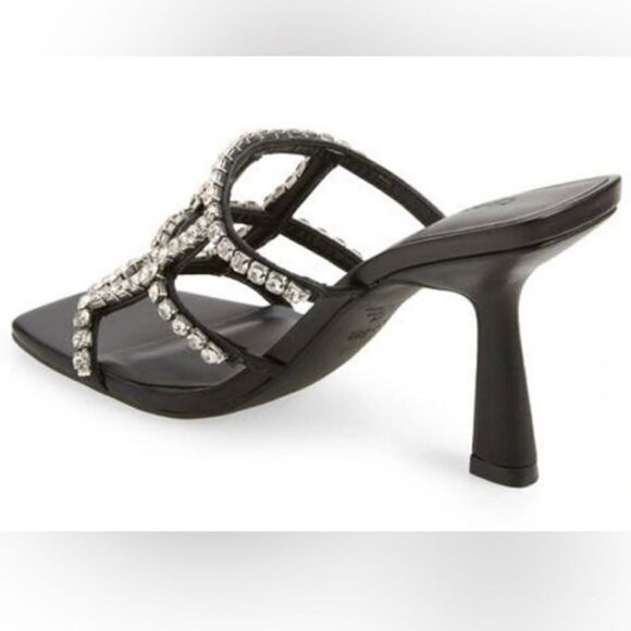 New Open Edit Daphne Sandal (Women) black kitten mule high heel crystal silver - Picture 2 of 7